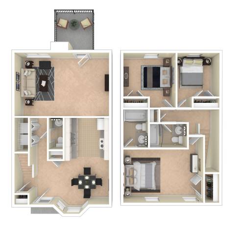 A floor plan of a house with two bedrooms
