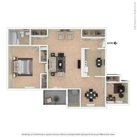 A floor plan of a house with a kitchen
