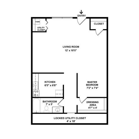A floor plan of a small apartment with a living room