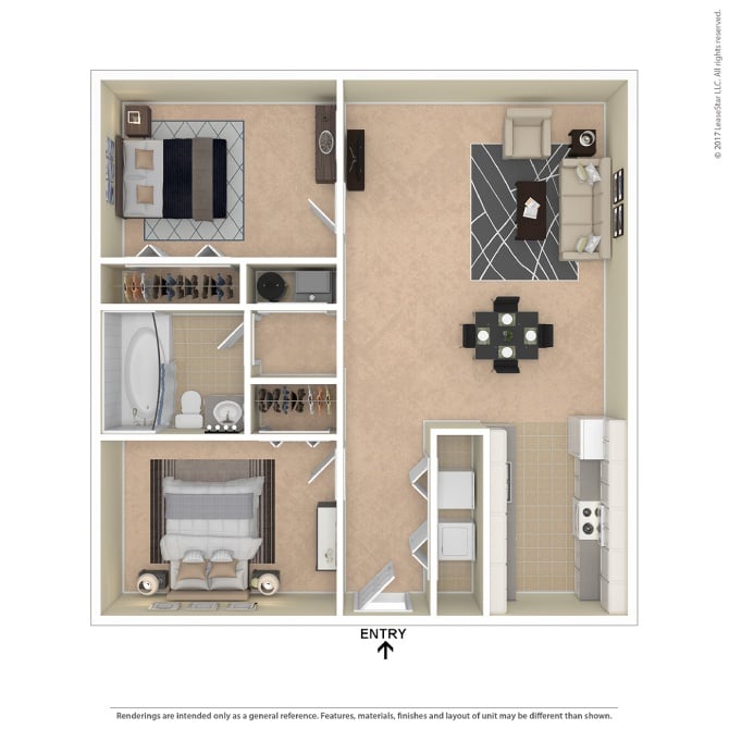 A floor plan of a small apartment with a kitchen, living room, and bathroom.