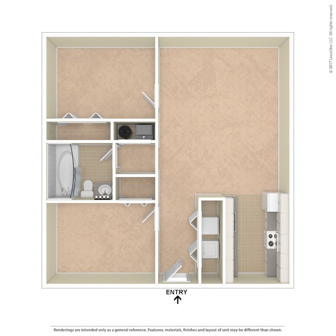 A black and white image of a floor plan for a home with two bedrooms, a living room, a dining room, a kitchen, and a bathroom.