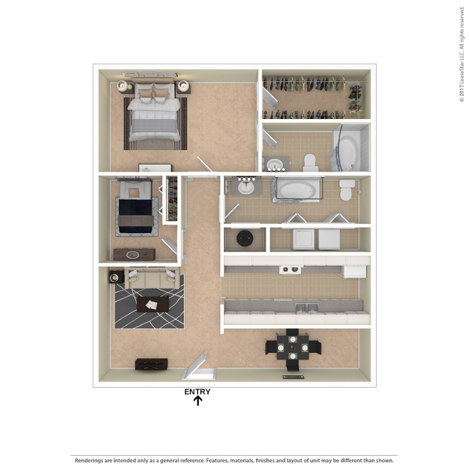 A floor plan of a small apartment with an entry point.
