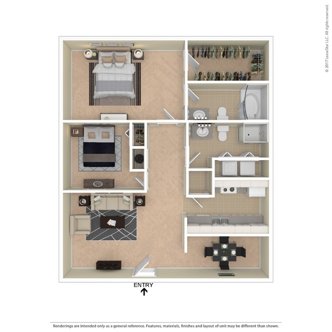A diagram of a room layout with a bed, a desk, a couch, and a TV.