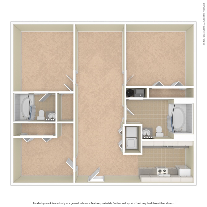 A floor plan of a home with two bedrooms, a living room, a bath, a den, a kitchen, a closet, and an entry.