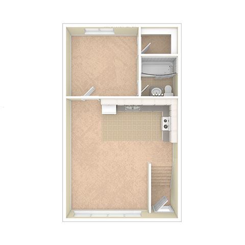 A white framed image of a kitchen with a sink