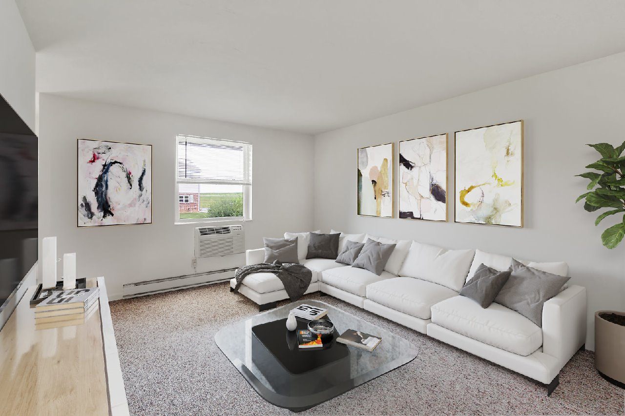 A diagram of a room with a kitchen area