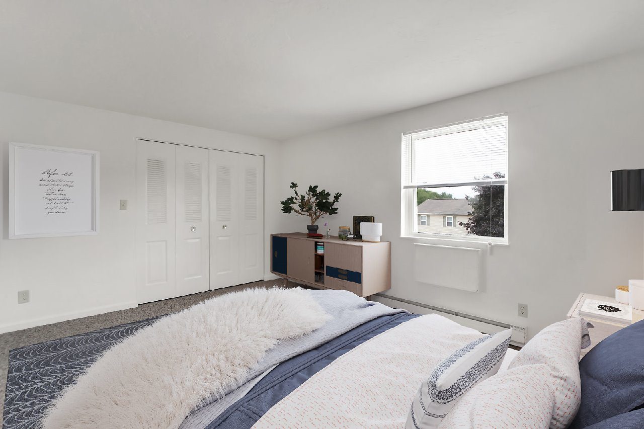 bedroom and two closets.