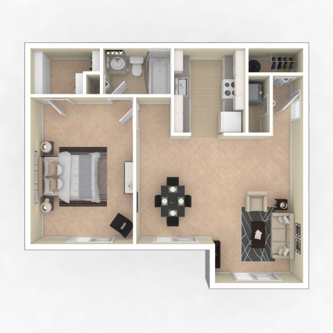 A floor plan of a small apartment with a bedroom