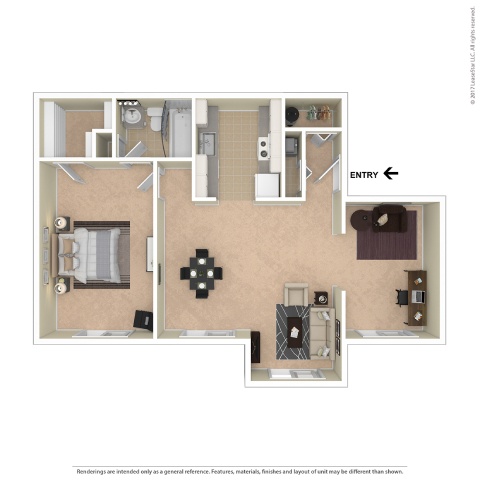 A floor plan of a room with a bed