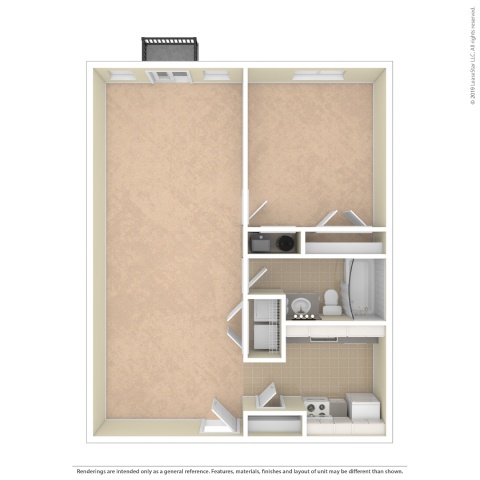 A drawing of a room with a desk and a shelf.
