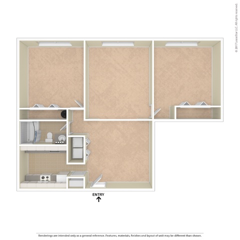 A diagram of a room with furniture and an entry point.