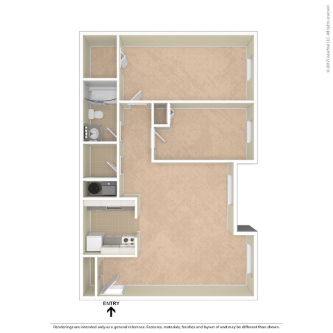 A drawing of a room with a floor plan that includes an entry point.