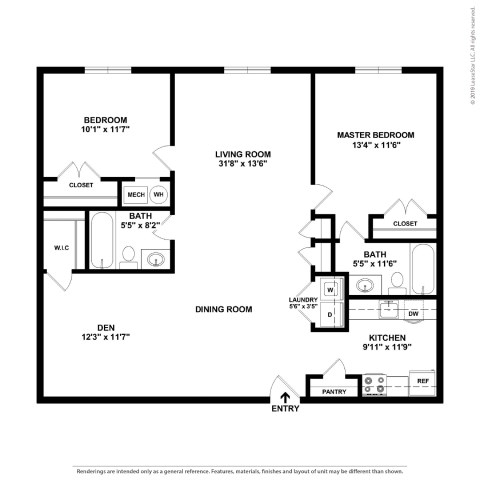 A rendering of a room with furniture and shelves.