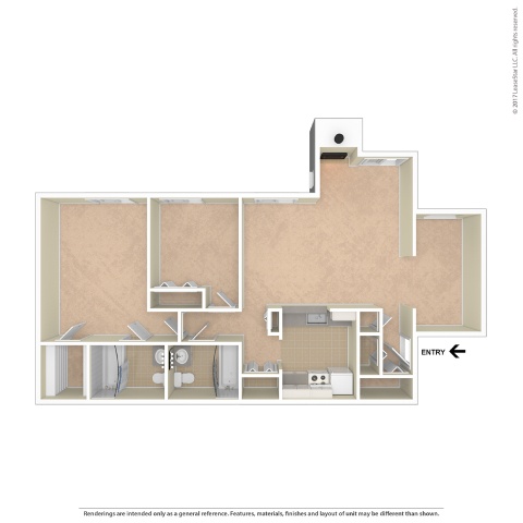 A drawing of a house layout with a kitchen