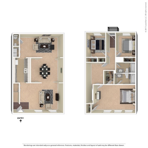 Two images of a floor plan for a house with a kitchen