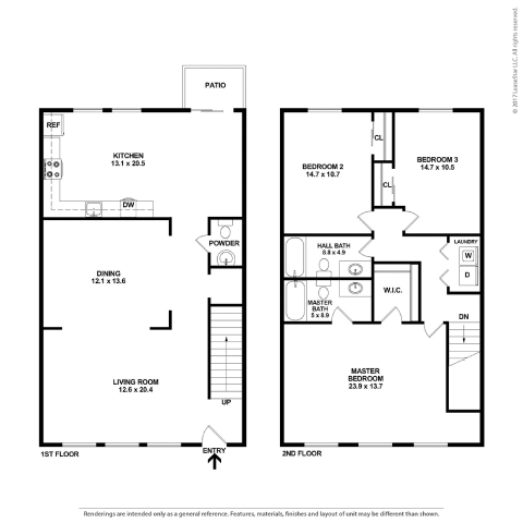 A floor plan of a two-story house with a living room