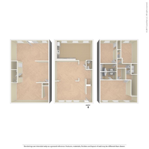 Three images of a room layout with a door and a window.