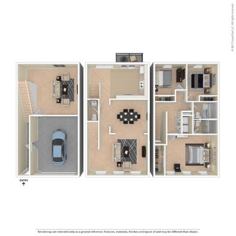 A floor plan of a house with three bedrooms