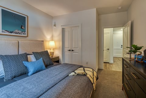 a bedroom with a bed and a dresser