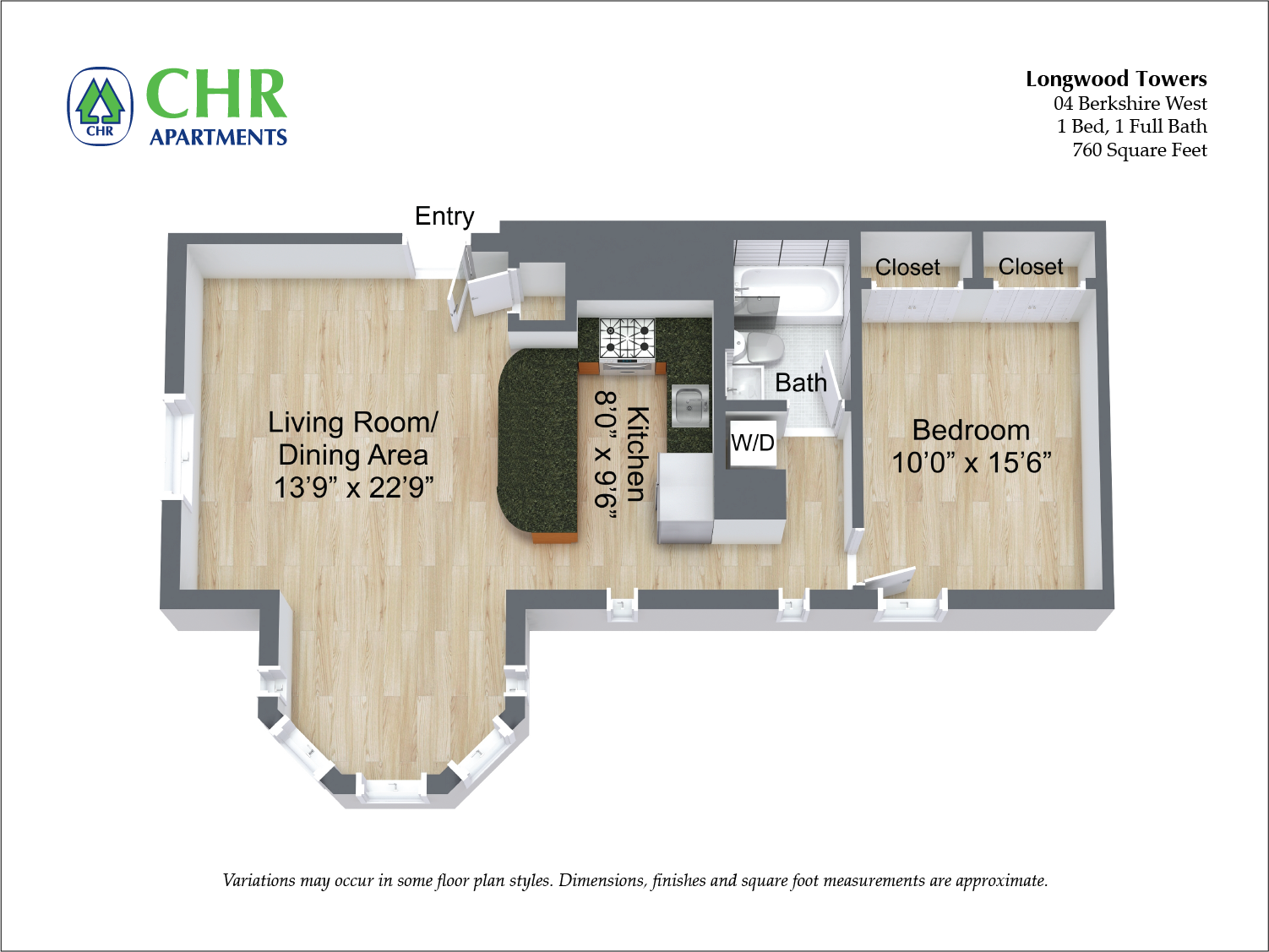 Floor plan Berkshire - 1 Bed/1 Bath image 1