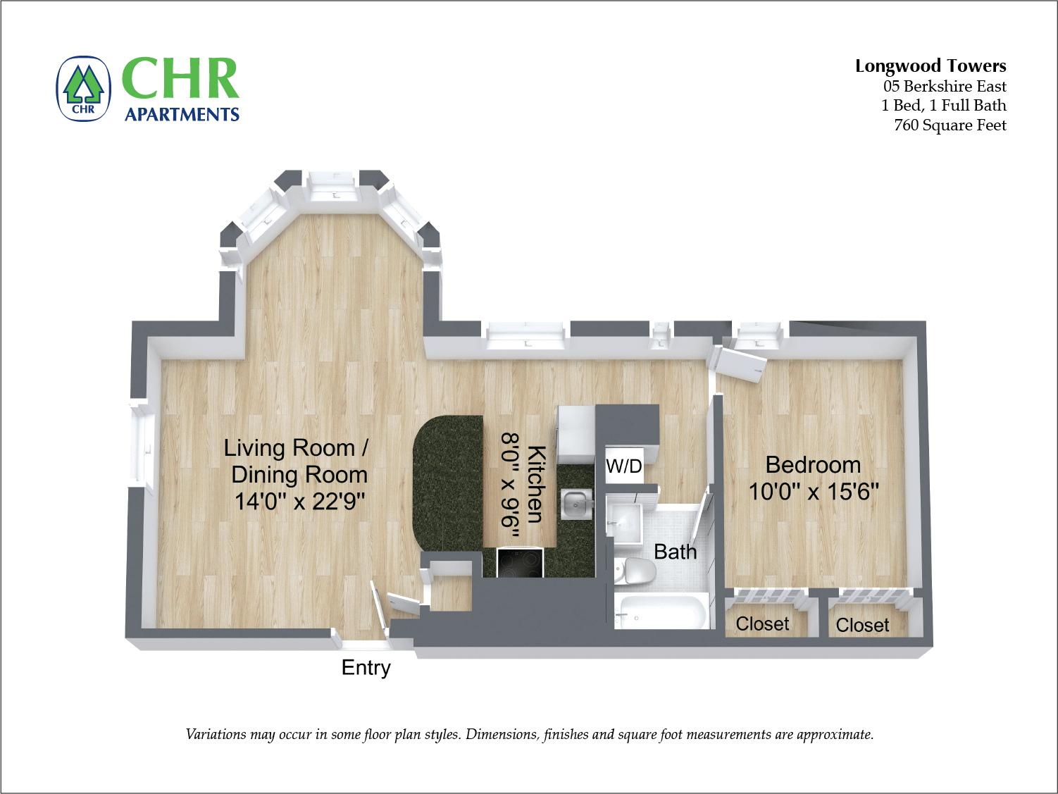 Floor plan Berkshire - 1 Bed/1 Bath image 1