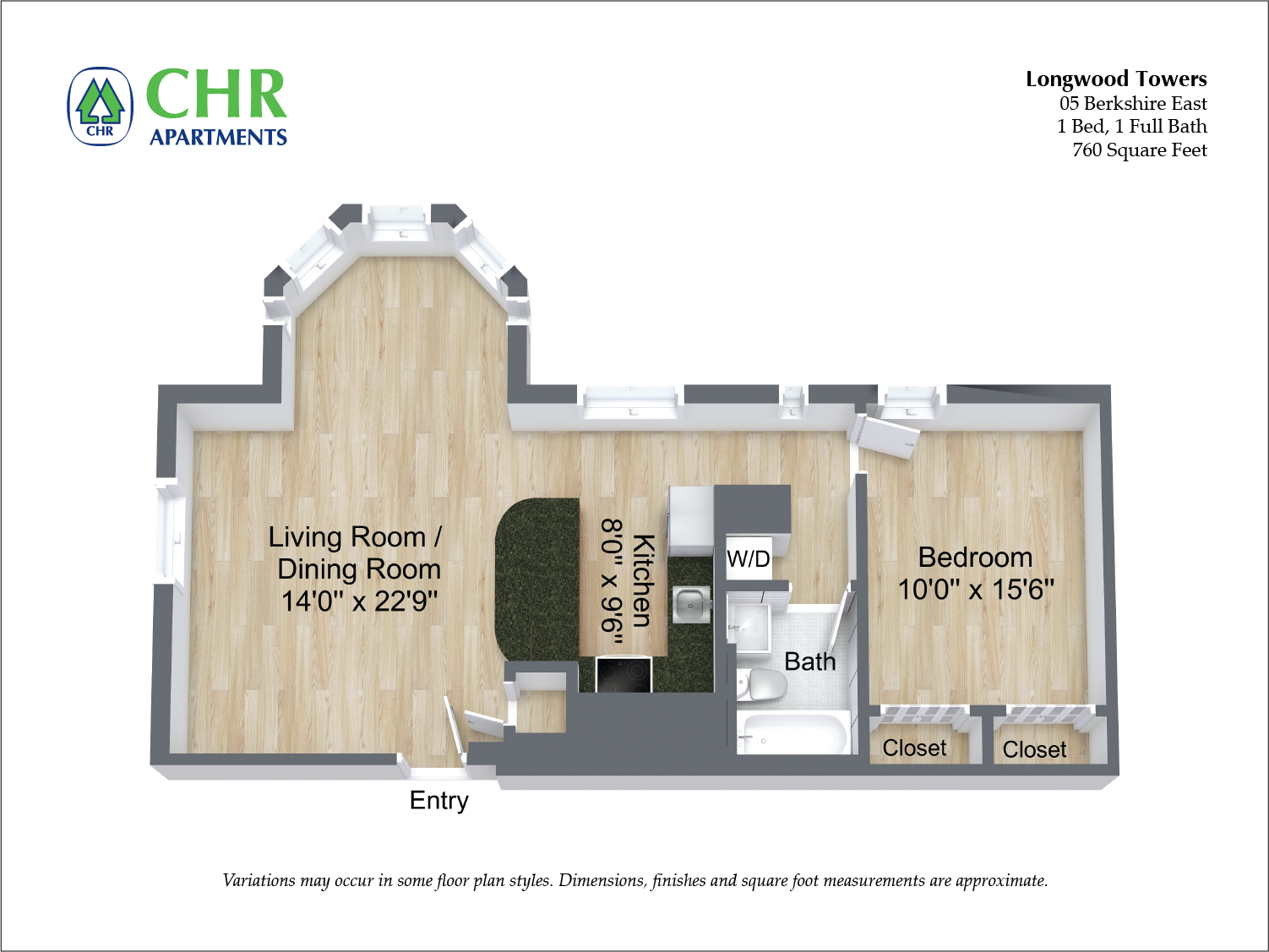 Floor plan Berkshire - 1 Bed/1 Bath image 2