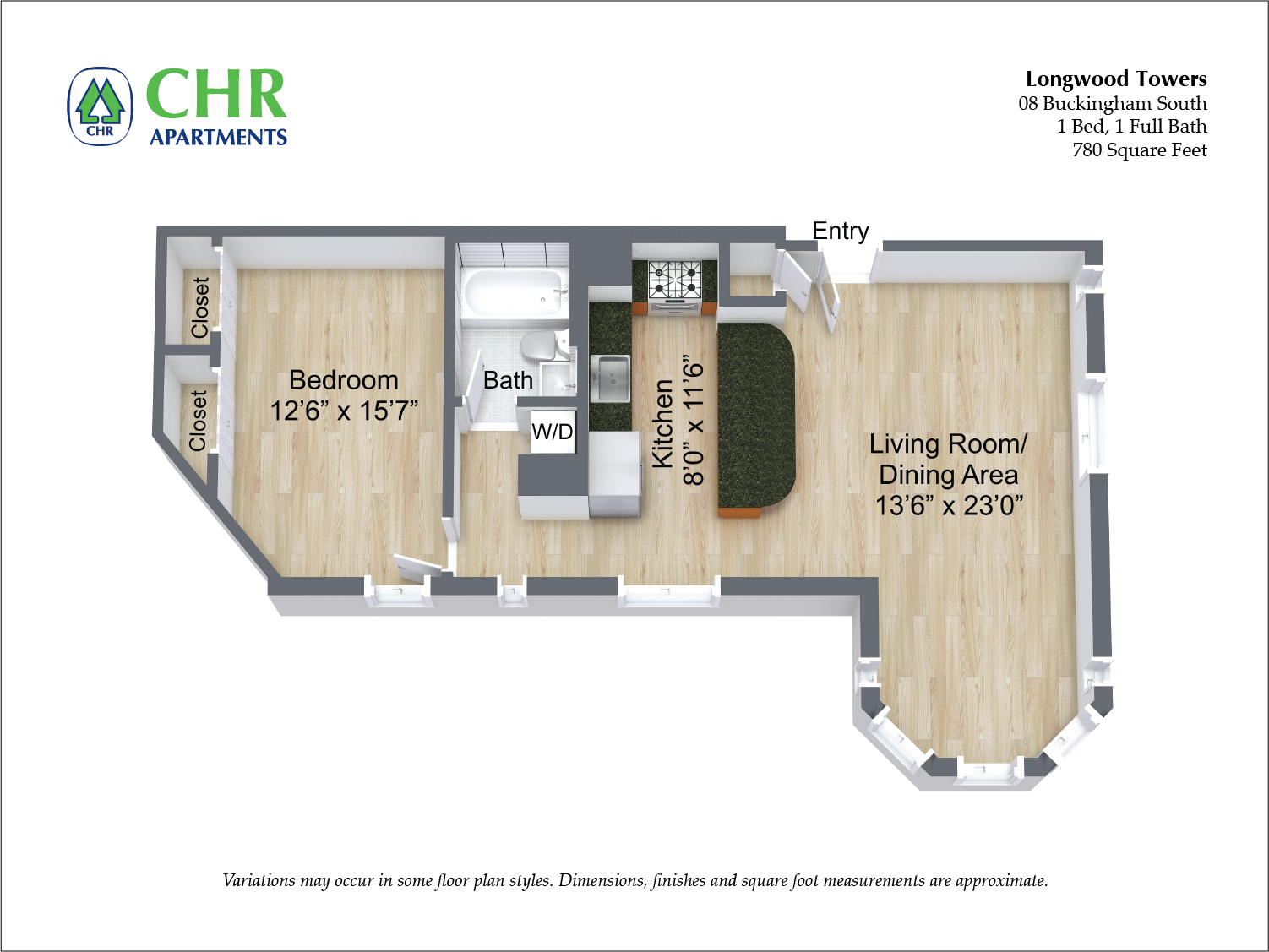 Floor plan Buckingham - 1 Bed/1 Bath image 2