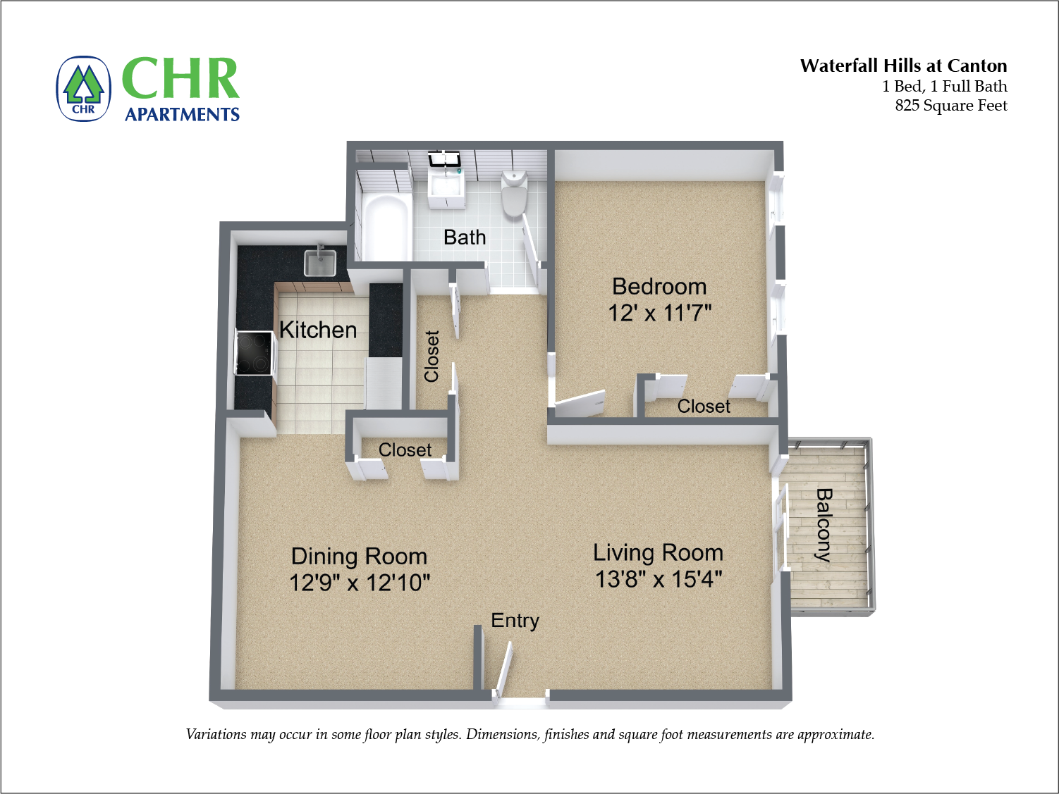 Click to view 1 Bed/1 Bath floor plan gallery