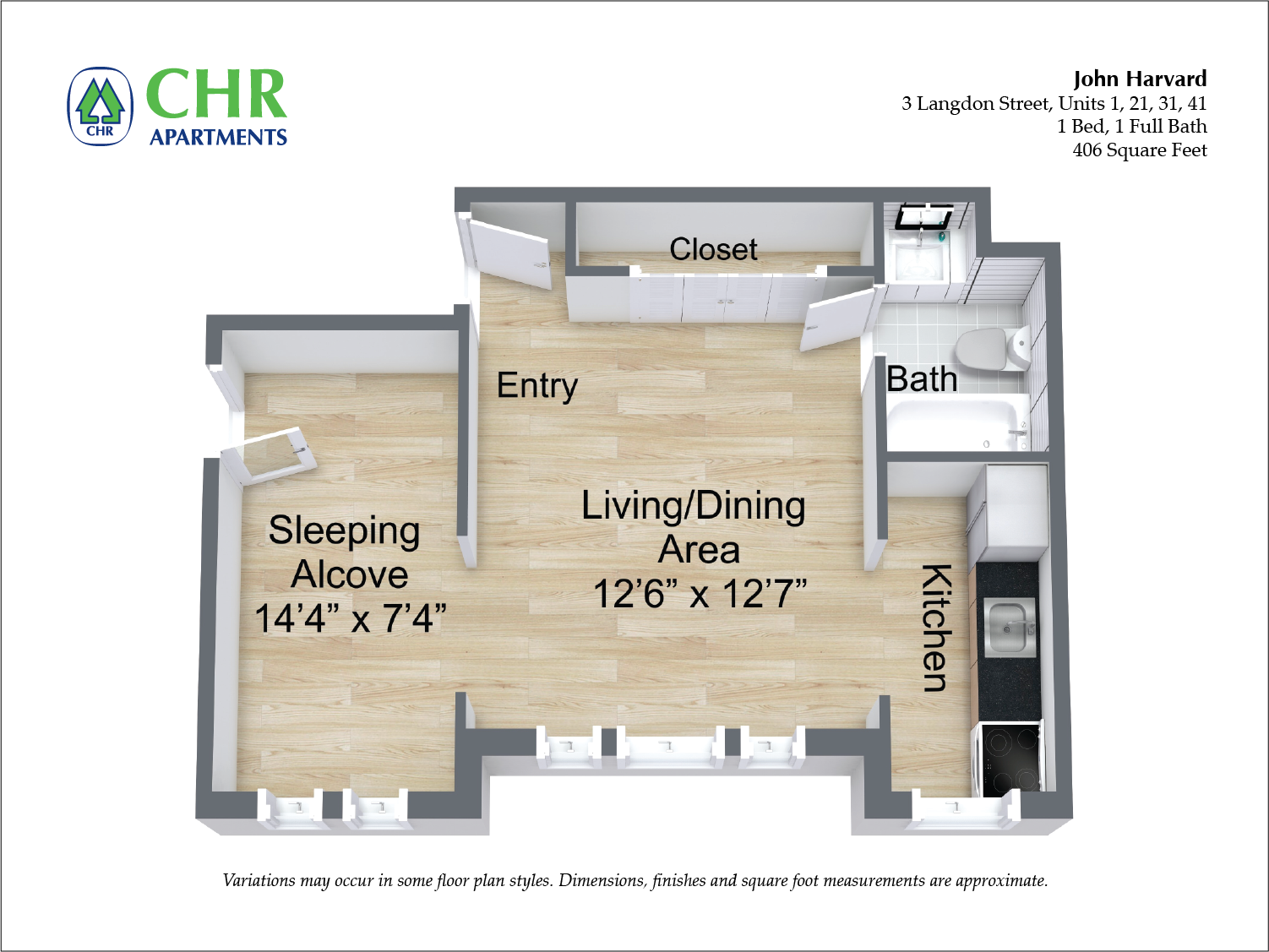 Floor plan 1 Bedroom/1 Bath image 13