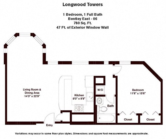 Floor plan Bentley - 1 Bed/1 Bath image 3