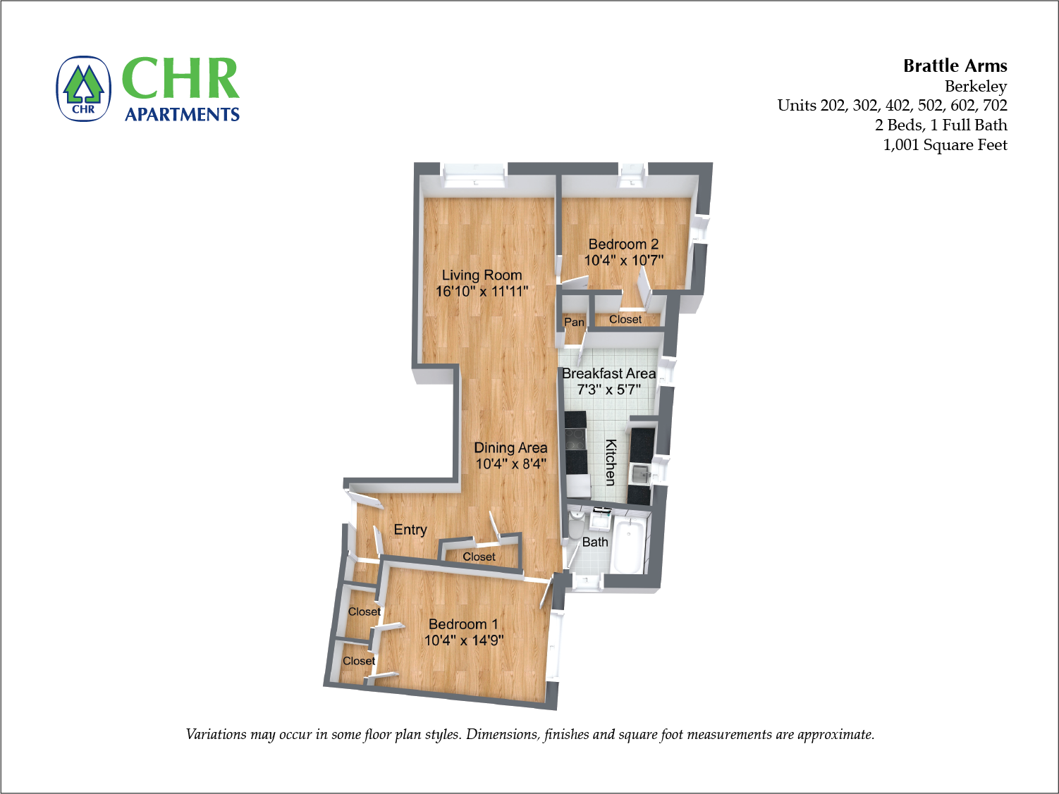 Click to view 2 Bedroom/1 Bath floor plan gallery