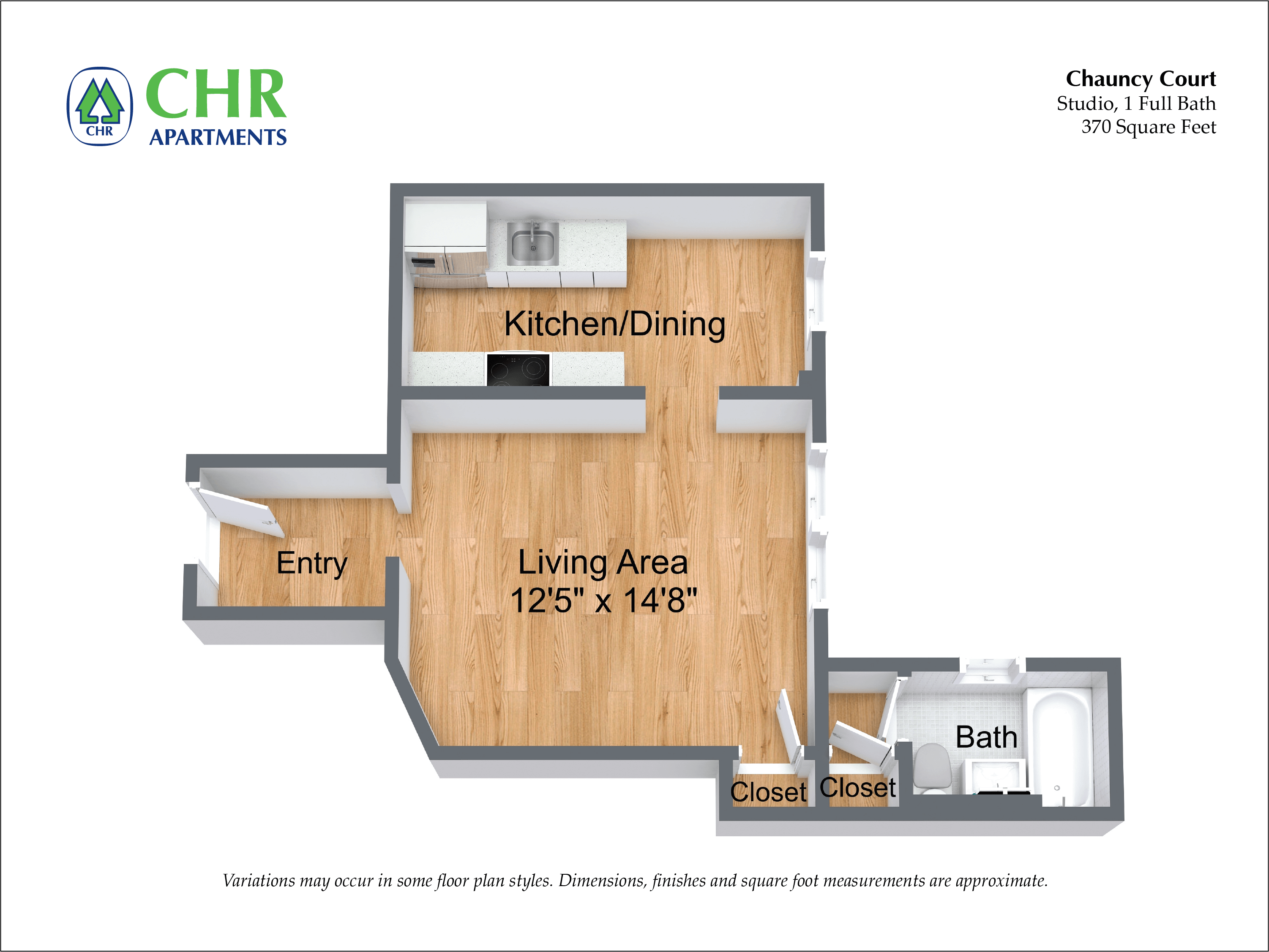 Click to view Studio/1 Bath floor plan gallery