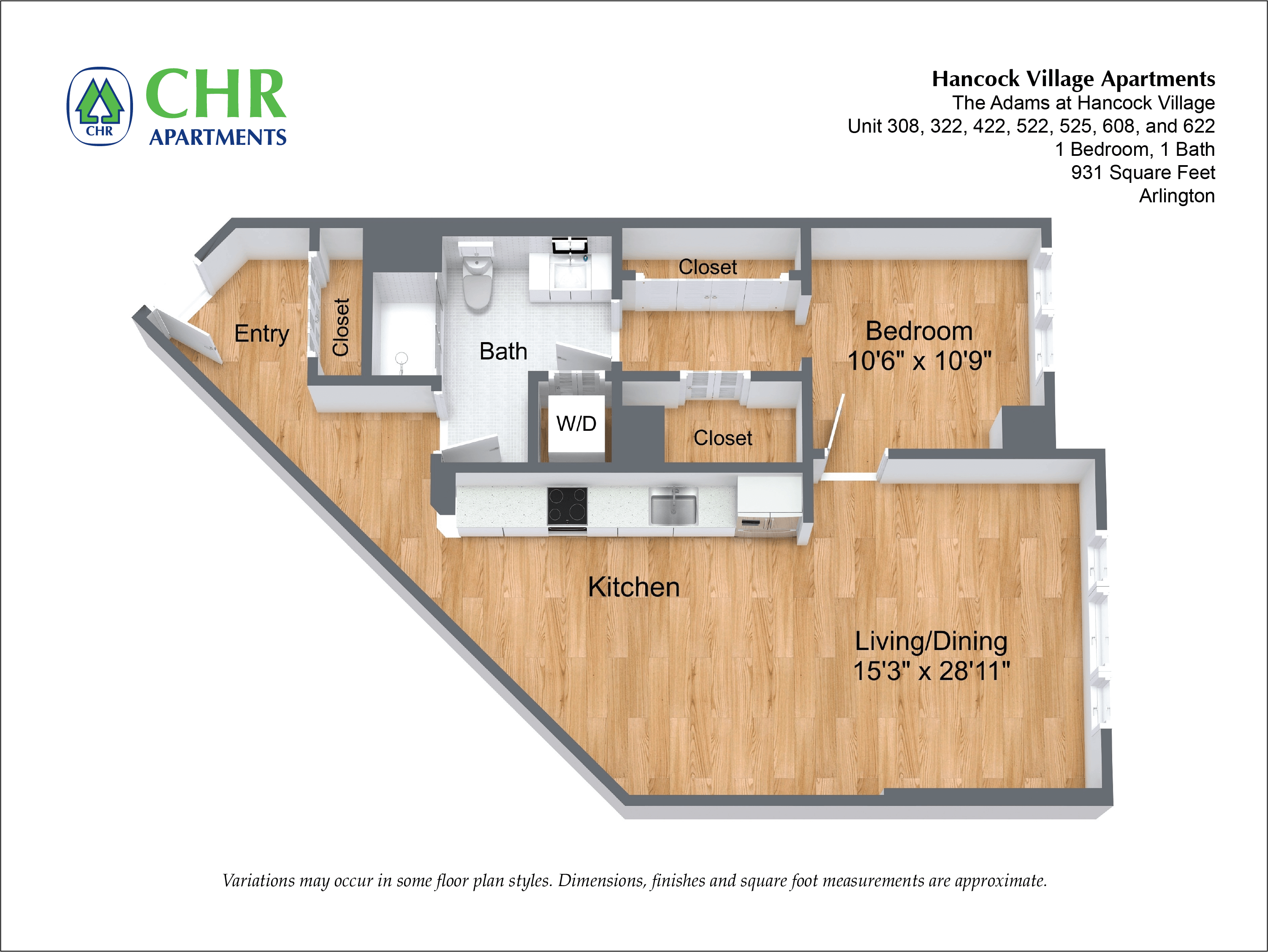 Click to view 1 Bed/1 Bath - NEW floor plan gallery