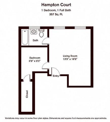 Floor plan 1 Bedroom/1 Bath image 2