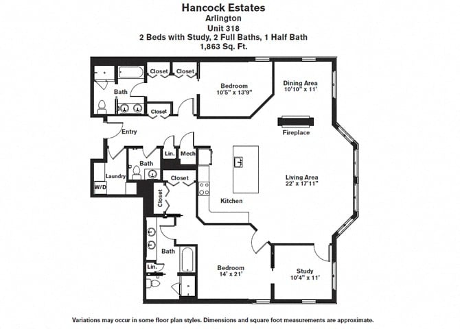 Floor plan 2 Bed/2.5 Bath with Den Single Level - Hancock Estates image 19