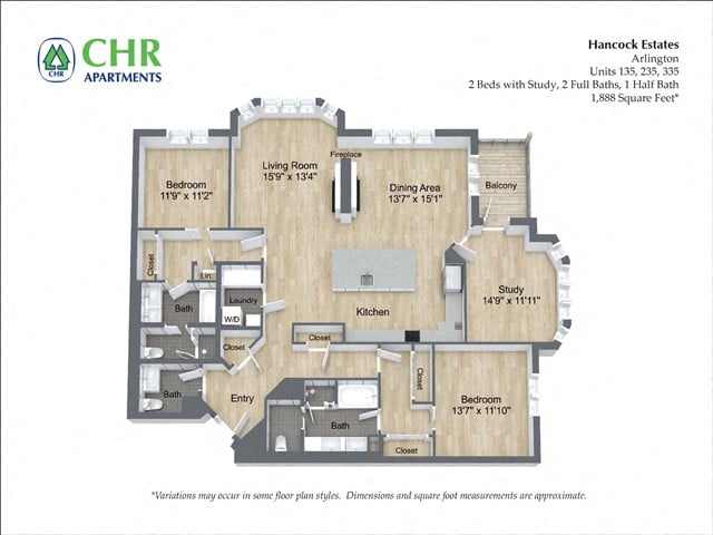 Floor plan 2 Bed/2.5 Bath with Den Single Level - Hancock Estates image 12