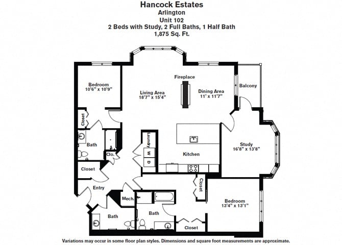 Floor plan 2 Bed/2.5 Bath with Den Single Level - Hancock Estates image 14