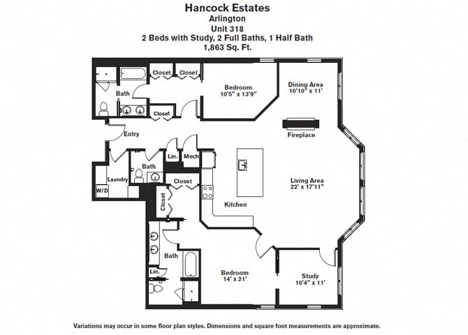Floor plan 2 Bed/2.5 Bath with Den Single Level - Hancock Estates image 15