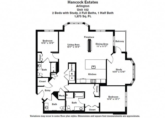 Floor plan 2 Bed/2.5 Bath with Den Single Level - Hancock Estates image 18