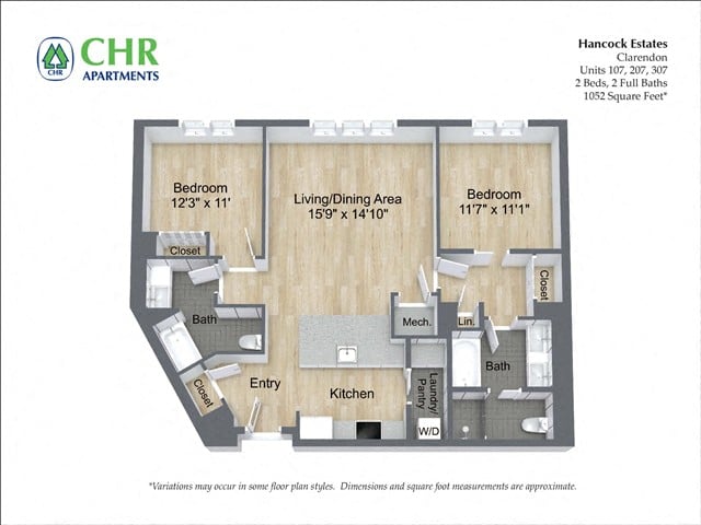 Click to view 2 Bed/2 Bath Single Level - Hancock Estates floor plan gallery