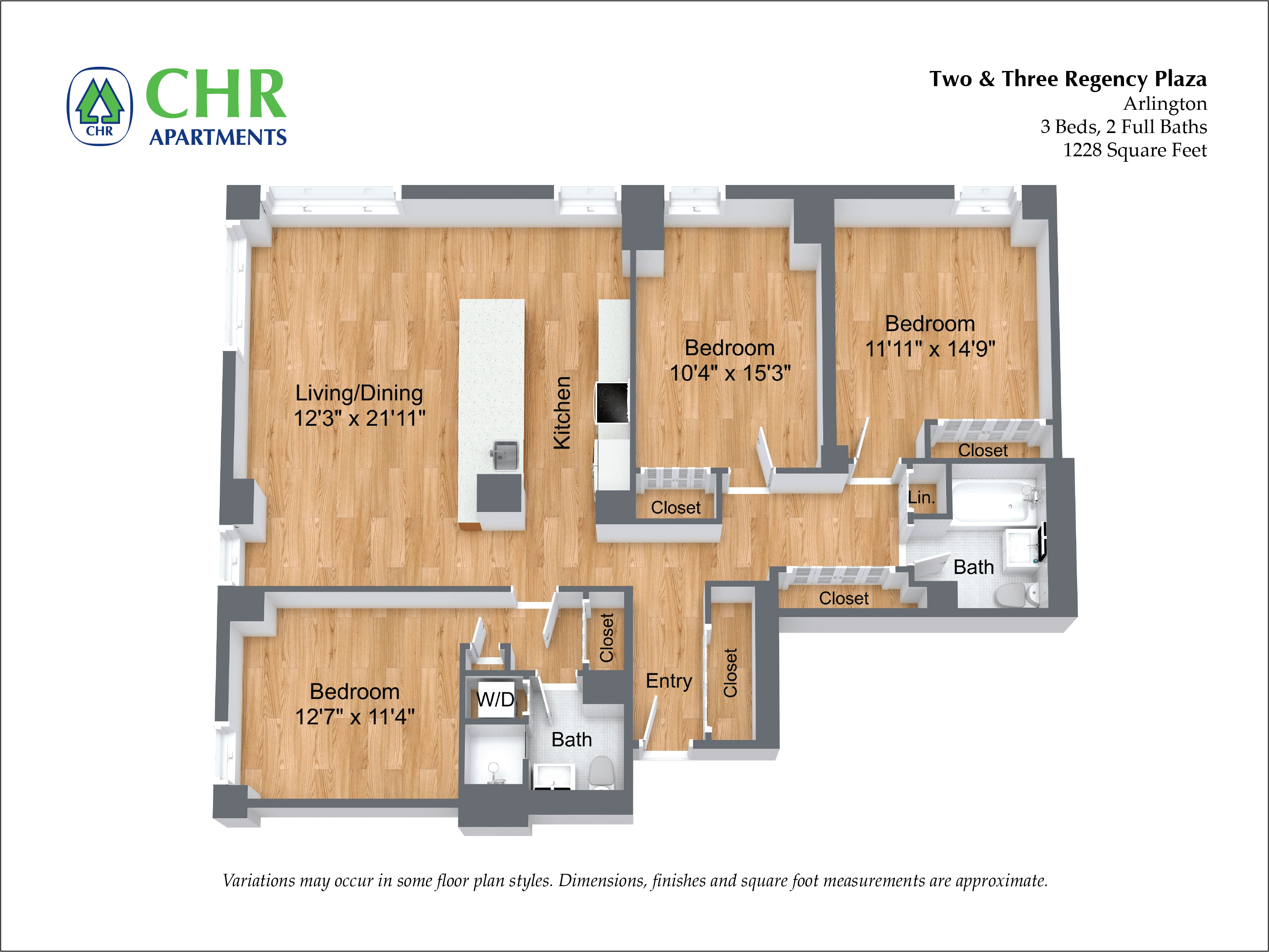 Click to view 3 Bed/2 Bath floor plan gallery