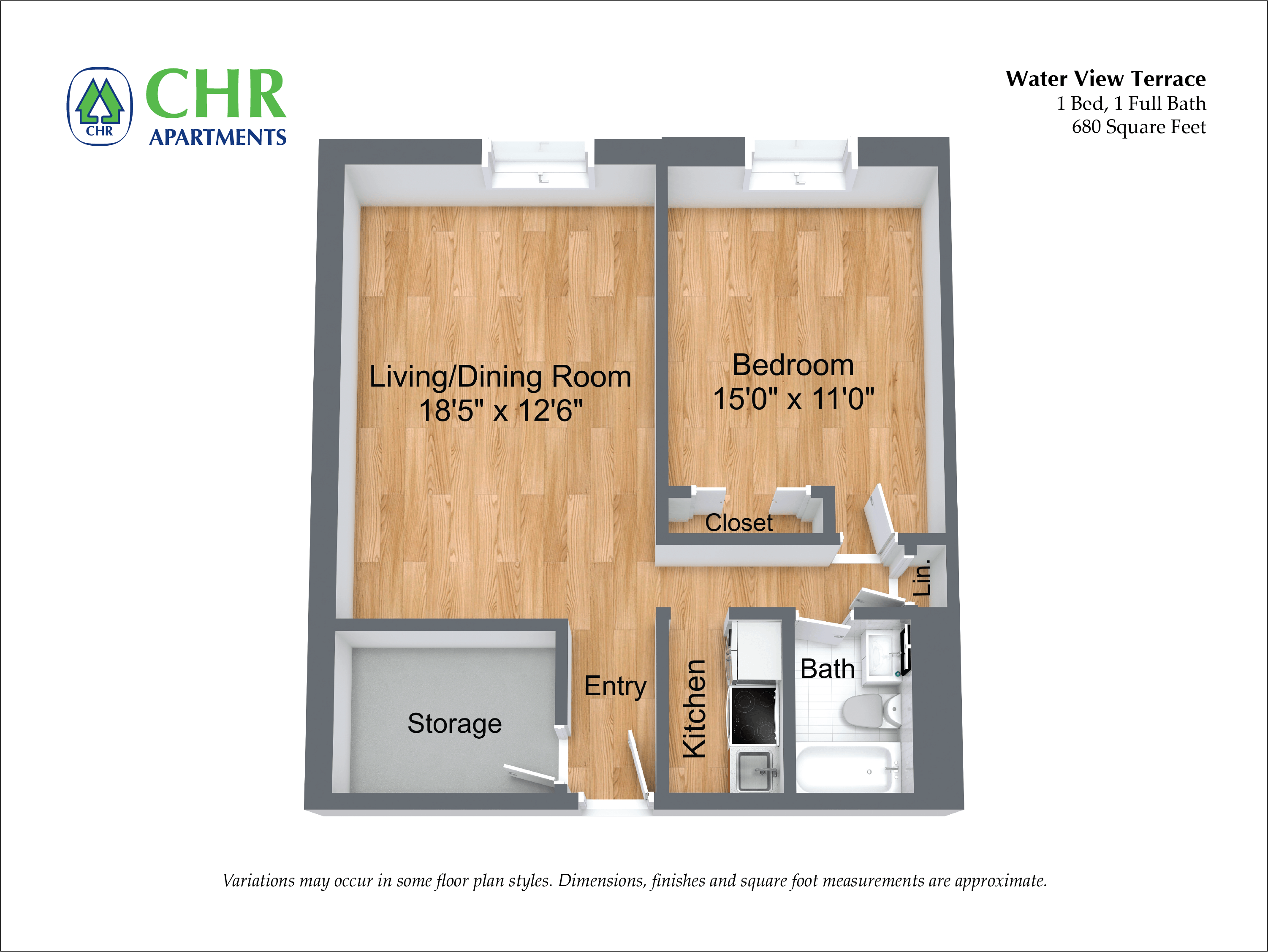 Click to view 1 Bed/1 Bath with Extra Storage and A/C floor plan gallery