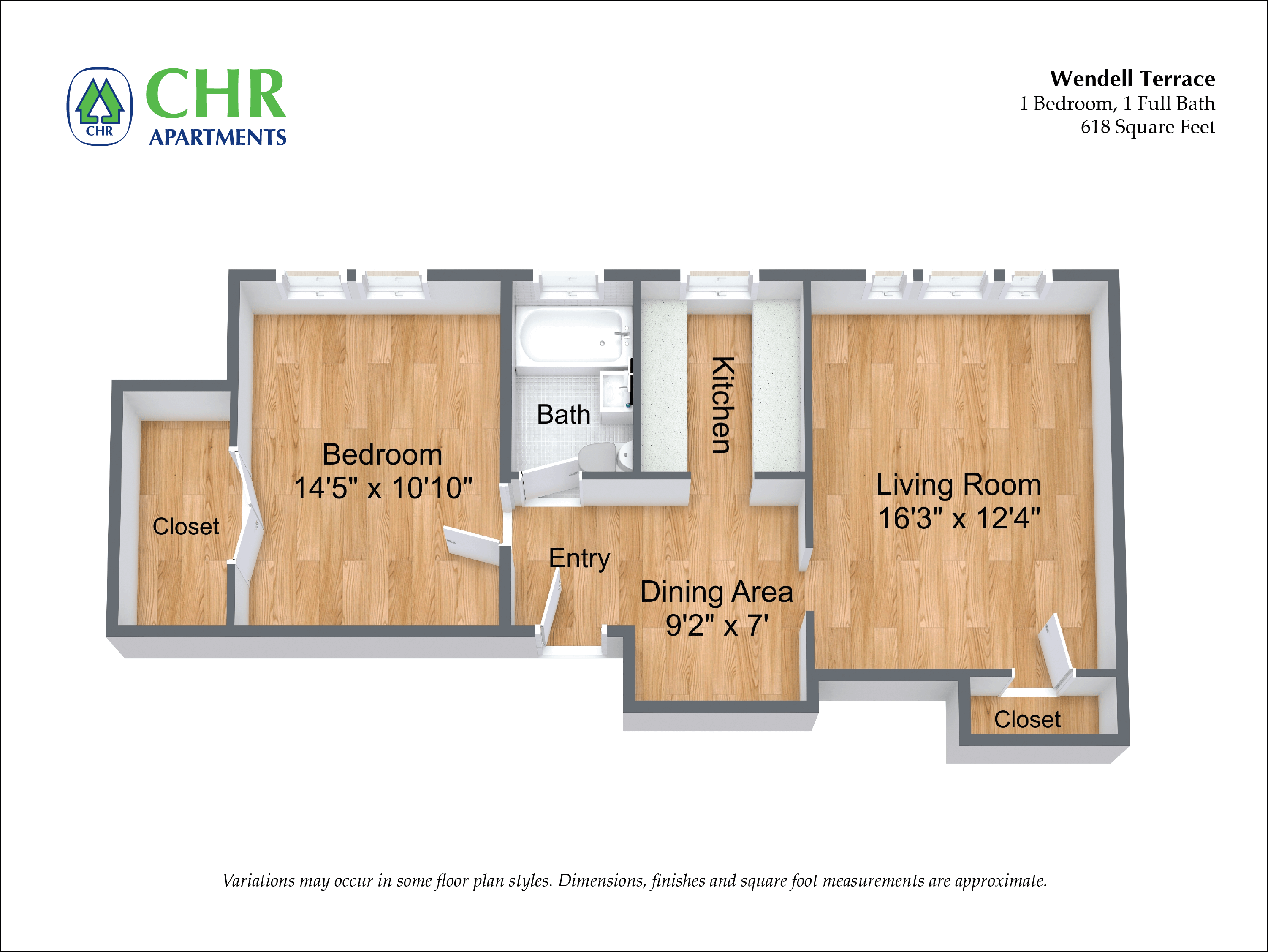 Floor plan 1 Bedroom/1 Bath image 3