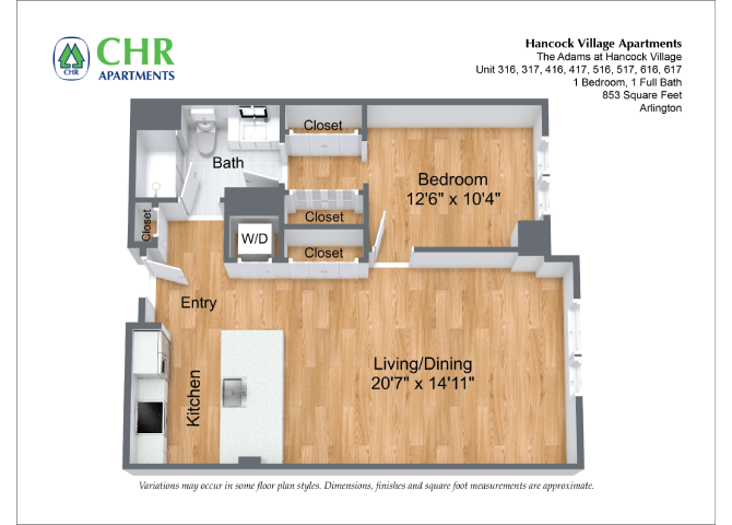 Floor plan 1 Bed/1 Bath Single Level - The Adams image 16