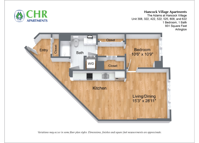Floor plan 1 Bed/1 Bath Single Level - The Adams image 3