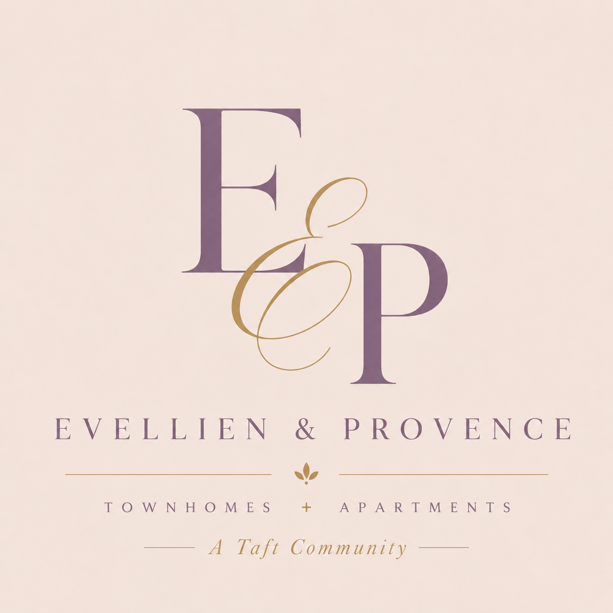 A logo for a company named Evellien & Provence that offers townhomes and apartments in a community called Taft.
