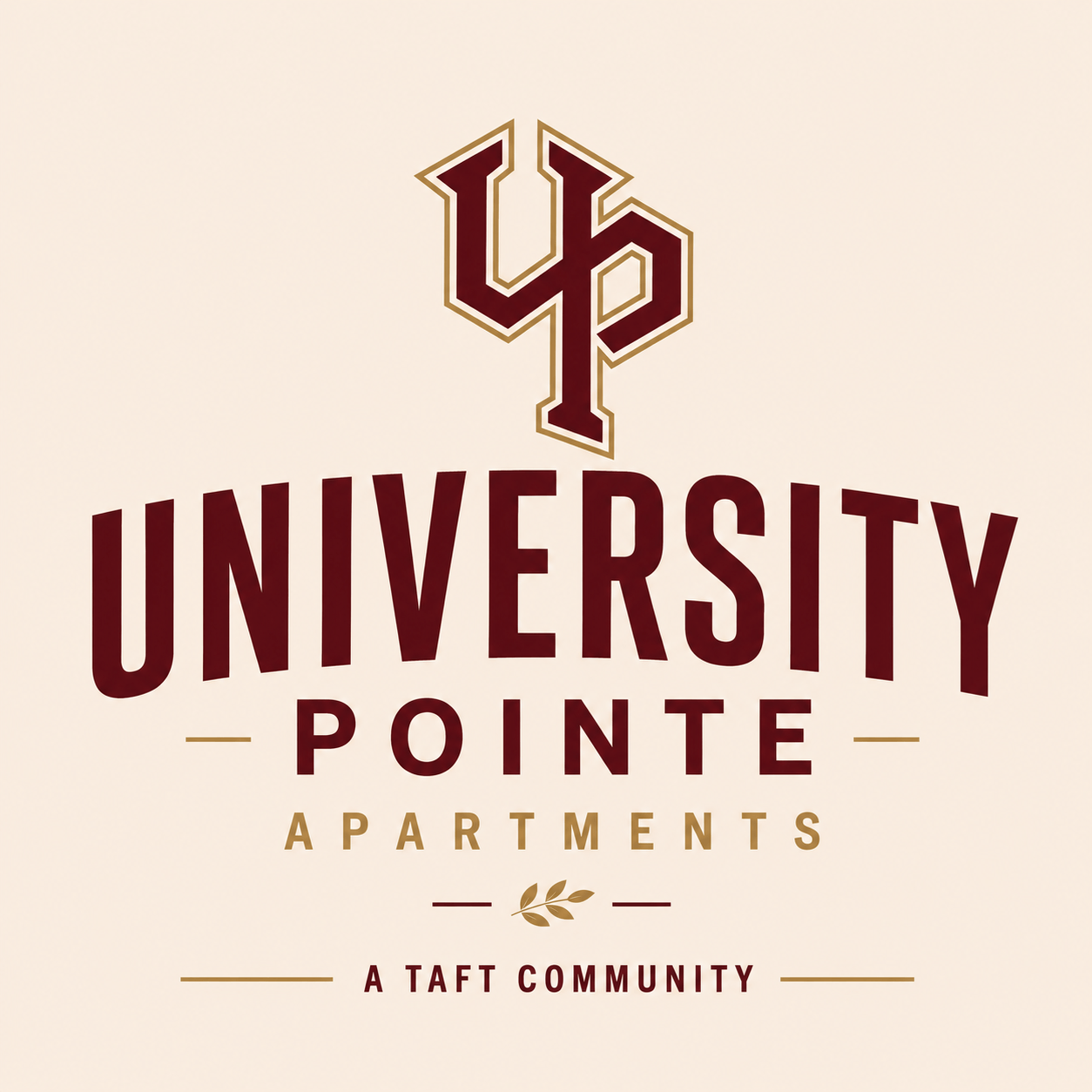 A logo for University Pointe Apartments, a Taft community.