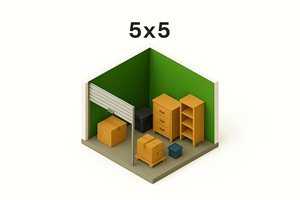 A 3D image of a room with the dimensions 5x5.