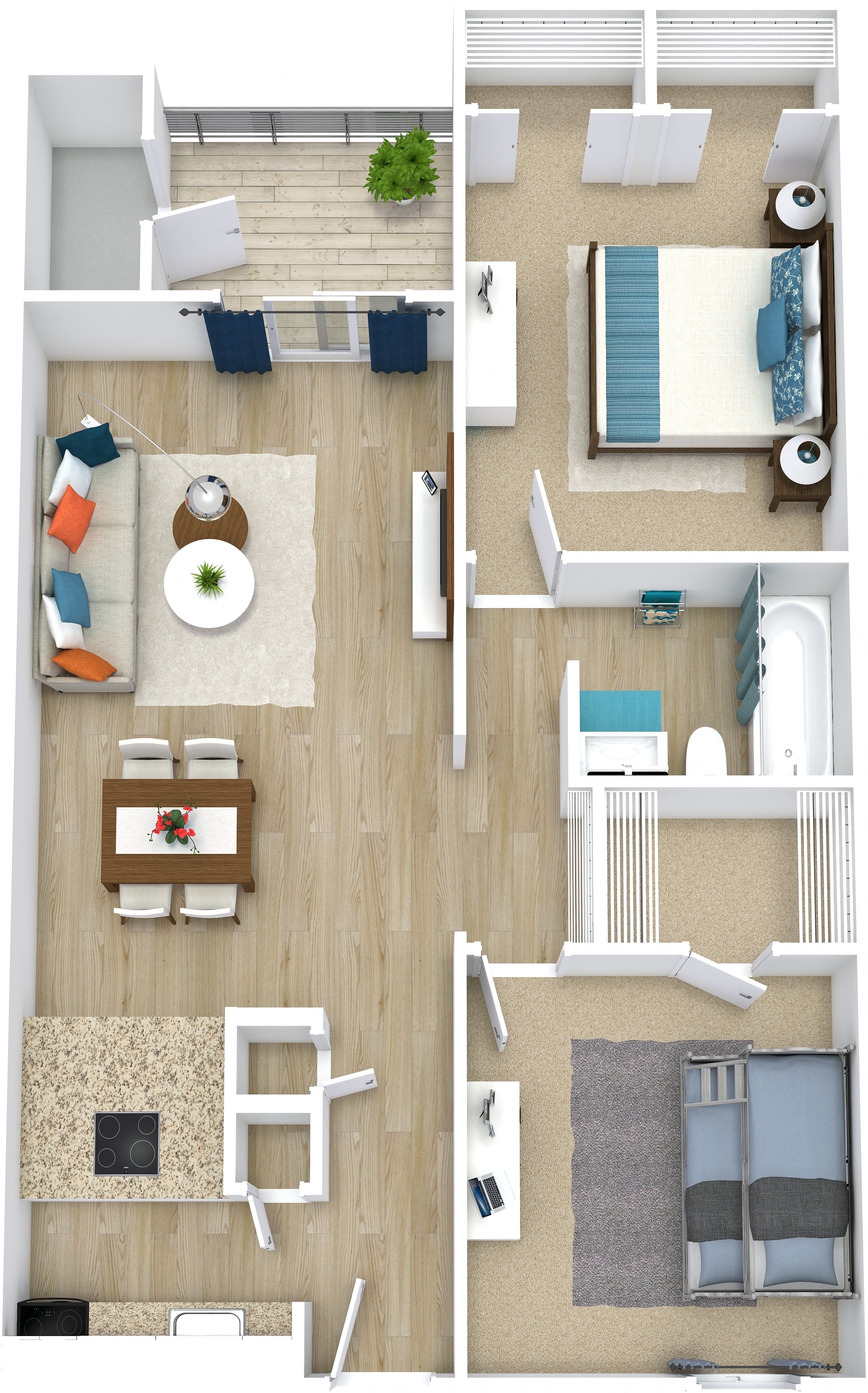 3D apartment layout preview at Cielo Apartments.