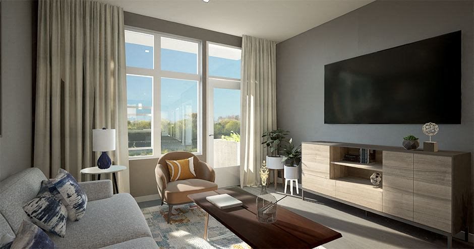 Airie Upgraded One-Bedroom Floor Plan Living Room Airie Upgraded One-Bedroom Floor Plan Living Room